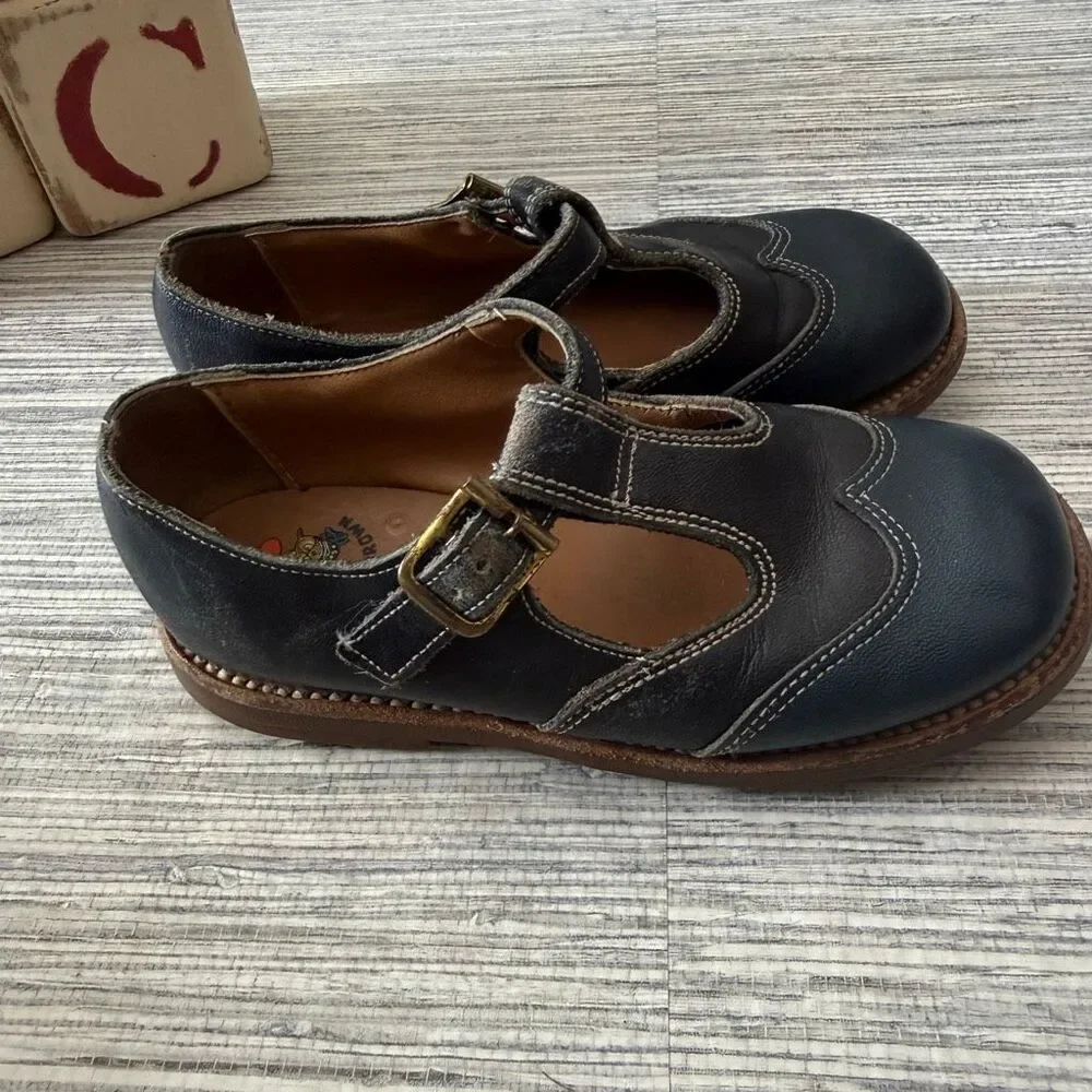 VTG Buster Brown Navy Blue Leather T-Strap Mary Jane Shoes Size Toddler 8